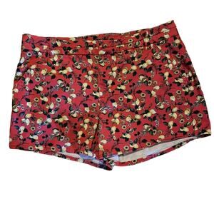 TINSEL Shorts SIZE 30 Botanical Lemon Fruit Print on Coral Cotton Blend Pockets